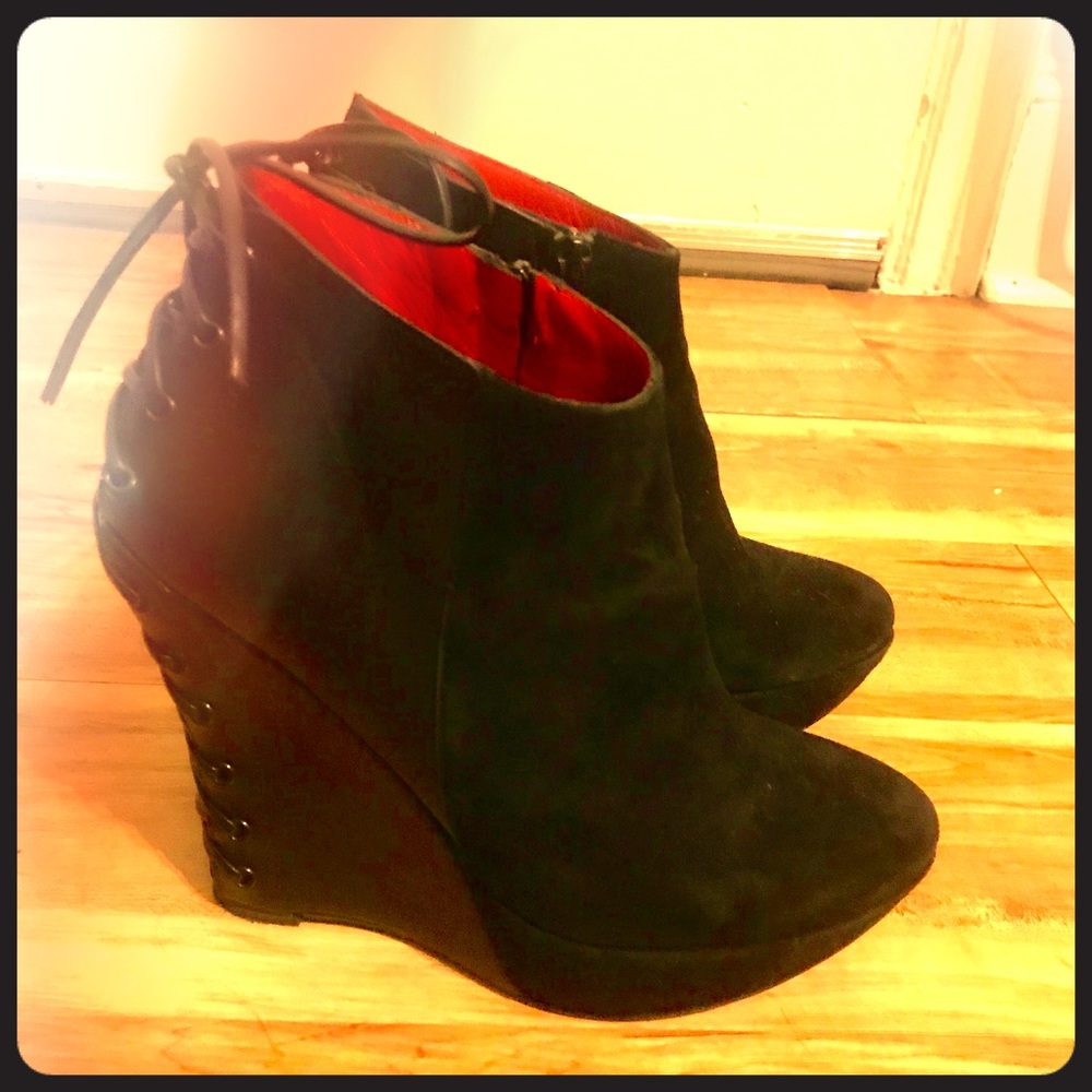 L’estrosa Madge Wedge Corset Booties size 8M
